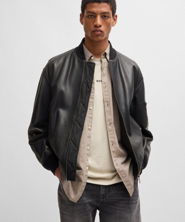 Chaqueta De Piel Relaxed Fit  - HUGO BOSS
