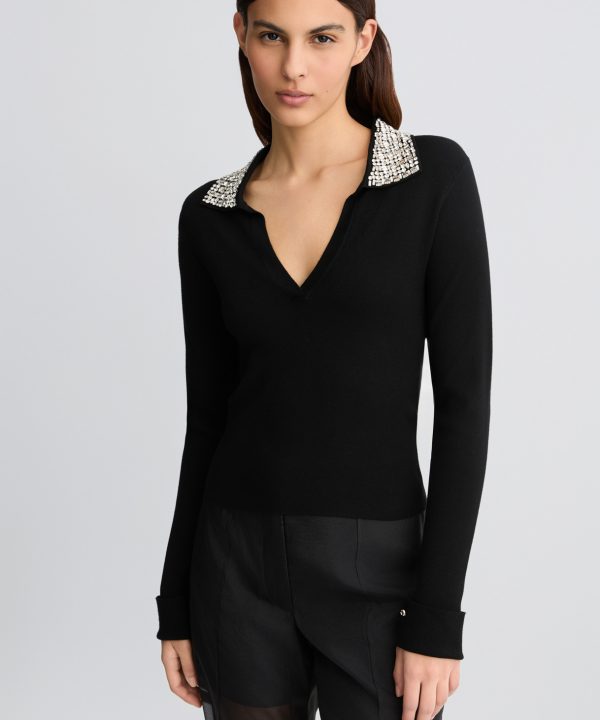 Polo negro con bordados decorativos - LIU.JO