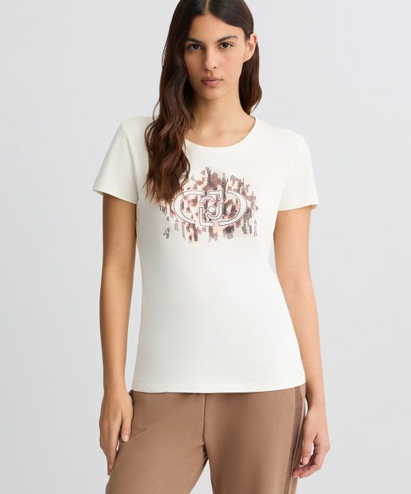Camiseta con logotipo con estampado animal y strass - LIU.JO