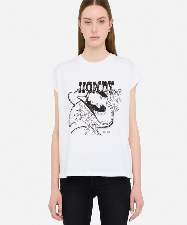 Camiseta con estampado y strass - LIU.JO