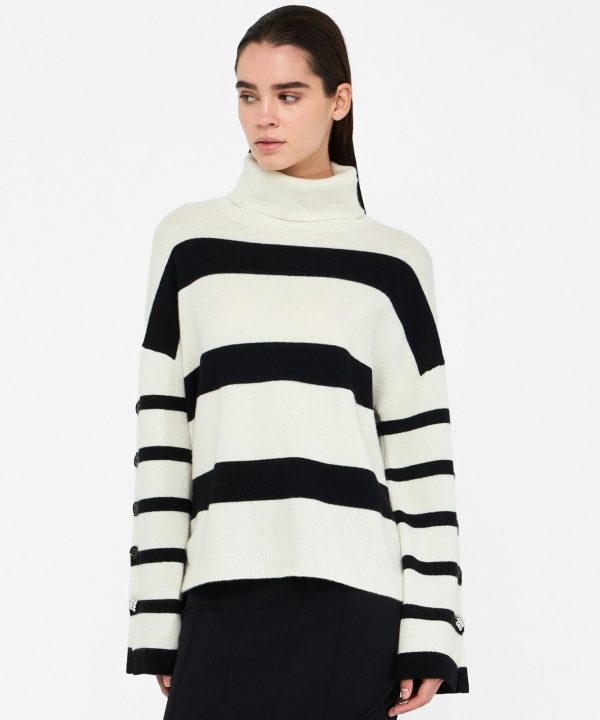 Jersey de cuello alto de 100 % lana con botones joya - LIU.JO