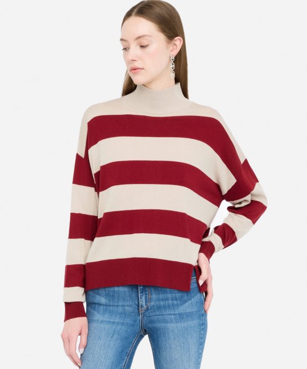 Jersey de cuello alto a rayas de mezcla de lana - LIU.JO