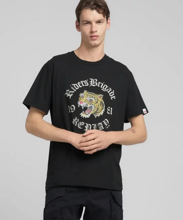 Camiseta De Algodón Con Tigre Estampado - REPLAY