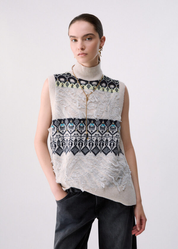 Chaleco jacquard con bordados joya - LIU.JO
