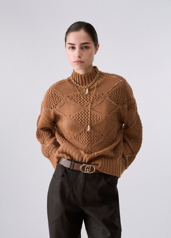 Jersey de cuello alto con abalorios y calados - LIU.JO
