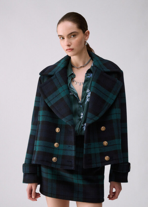 Abrigo de doble botonadura corto tartan - LIU.JO