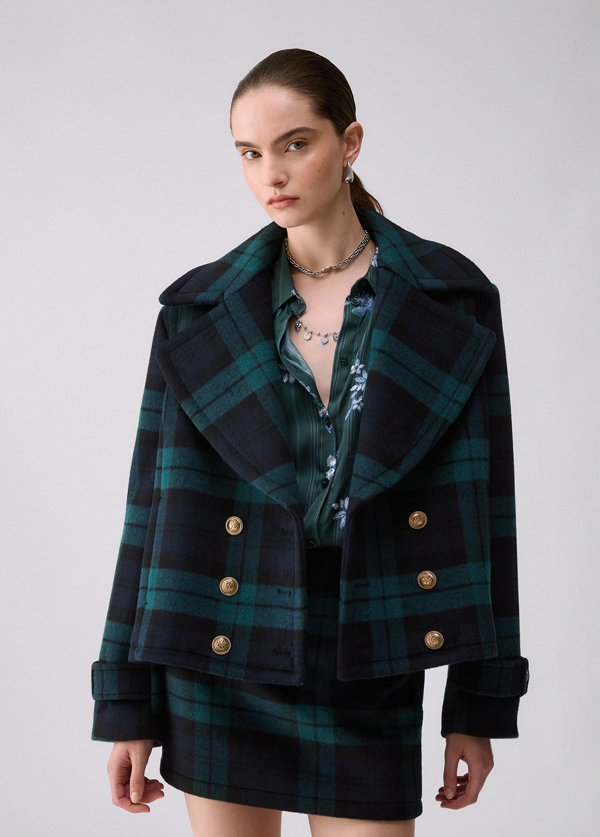 Abrigo de doble botonadura corto tartan - LIU.JO