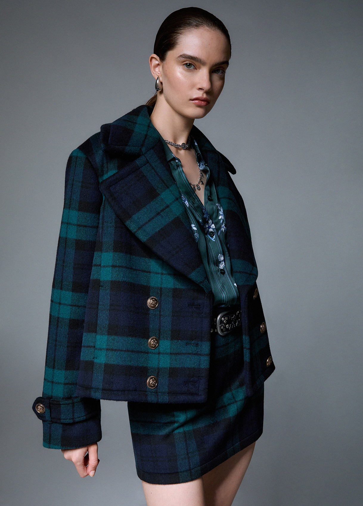 Abrigo de doble botonadura corto tartan - LIU.JO - Imagen 3