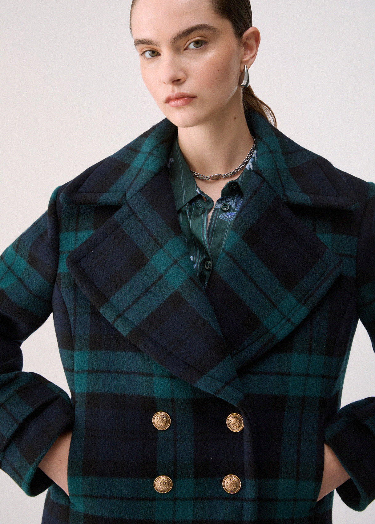 Abrigo de doble botonadura corto tartan - LIU.JO - Imagen 4