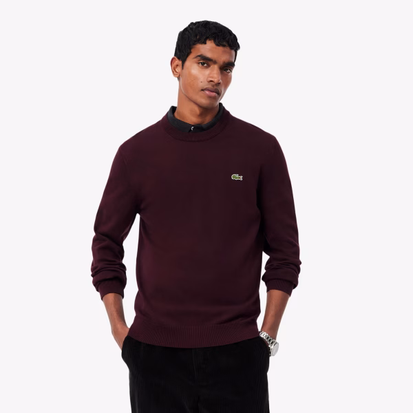 Jersey de cuello redondo de algodón monocolor - LACOSTE