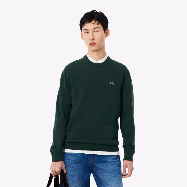 Jersey de cuello redondo de algodón monocolor - LACOSTE