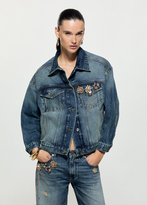 Chaqueta en denim con spille joya - LIU.JO